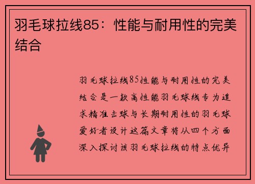 羽毛球拉线85：性能与耐用性的完美结合